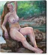 Nude Woman By Creek Canvas Print
