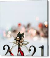 Numbers 2021 And Bright Christmas Bell With Gold Ribbon Canvas Print