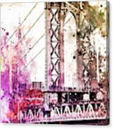 Nyc Watercolor Collection - The Manhattan Bridge Ii Canvas Print