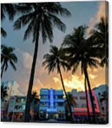 Ocean Drive In South Beach Miami At Sunset Canvas Print