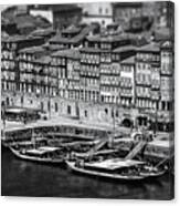 Old Ribeira Porto Black And White Canvas Print