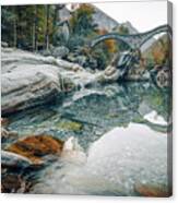 Old Stone Bridge Over Crystal Clear Water Canvas Print