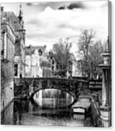 On The Canal Bridge In Bruges Canvas Print