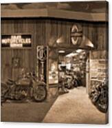 Outside The Old Motorcycle Shop - Spia Canvas Print