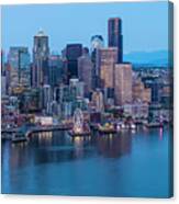 Over Seattle Downtown Skyline At Dusk Canvas Print