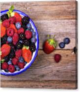 Overhead View Of Summer Fruits In A Bowl Canvas Print