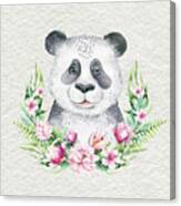 Panda Bear With Flowers Canvas Print