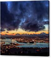 Panoramic View Of Ferrol Estuary With Bridge And Shipyards Stormy Sky At Dusk La Corua Galicia Canvas Print