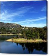 Past The Lake Is The Hollywood Sign Canvas Print
