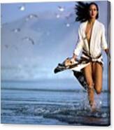 Pat Cleveland Running On The Beach Canvas Print