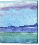 Peaceful Seascape Watercolor Lake With Mountains And Clouds Canvas Print