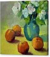 Peaches With Vase Canvas Print