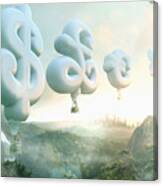 People Floating In Currency Symbol Hot Air Balloons Canvas Print