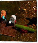 People Wash The Carpets Alongside The River In Rural Area Canvas Print