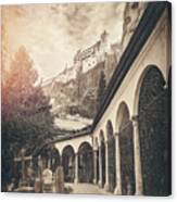 Petersfriedhof And Salzburg Castle Vintage Sepia Canvas Print
