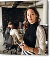 Photo Of Young Business Woman In The Office Canvas Print