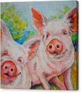 Pigs Pink And Happy Canvas Print