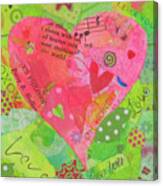 Pink Heart On Green Canvas Print