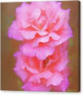 Pink Painterly Roses Against A Textured Background Canvas Print