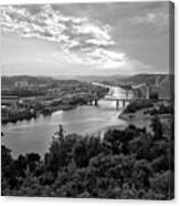 Pittsburgh Fiery Skies Over The Allegheny River Black And White Canvas Print