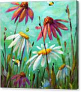 Playground Friends - Cone Flowers And Daisies Canvas Print