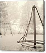 Playground Memories - Swings And Witches-hat Merry Go Round At Cooksville Wi Schoolhouse In Infrared Canvas Print