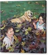 Playing In The Leaves Canvas Print
