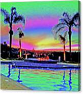 Tropical Pool Sunset Canvas Print