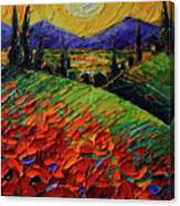 Poppies In Sunset Light Palette Knife Oil Painting Mona Edulesco Canvas Print