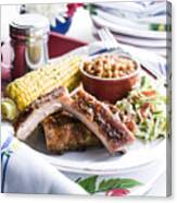 Pork Rib Dinner With Corn And Beans Canvas Print