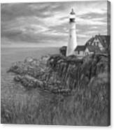 Portland Head Light - Black And White Canvas Print
