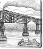 Poughkeepsie Railroad Bridge And Steam Ferry Circa 1890 Canvas Print