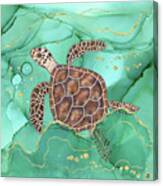 Precious Hawksbill Turtle Swimming In Emerald Water Canvas Print