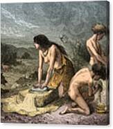 Prehistoric Man, Stone Age Hand-Grinding Wood Print by Science