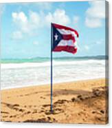 Puerto Rican Flag On The Beach, Pinones, Puerto Rico Canvas Print