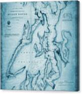 Puget Sound Washington State Us Coast Survey Vintage Map 1867 Blue Canvas Print