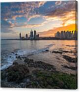 Qingdao Bay Skyline Sunset Glow Canvas Print
