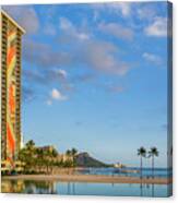 Rainbow Tower Frames The Shore In Waikiki Hawaii Canvas Print