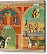 Rajput Painting - Ragamala - Traditional Indian Painting Depicting Celebration - Rajasthani Art Canvas Print
