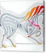 Rarin' To Go -- Stylized Medieval Prancing Horse W/ Rainbow Mane Canvas Print
