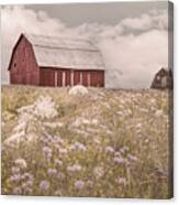 Red Barn At The Top Of The Farm Hill Canvas Print