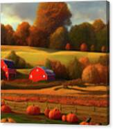 Red Barn, Fall Pumpkins Canvas Print