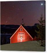 Red Barn In The Winter Night Canvas Print