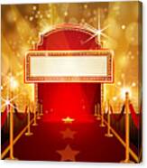 Red Carpet With Marquee In Flashy Background Canvas Print