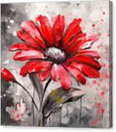 Red Flower In Minimalist Gray Art Canvas Print
