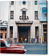 Red Oldtimer Car Passing Cuba Sign Canvas Print