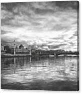 Reflections Of The Rhone River Lyon France Black And White Canvas Print