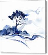 Resilient Tree - Blue And White Minimalist Art Canvas Print