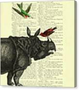 Rhino With Birds Canvas Print