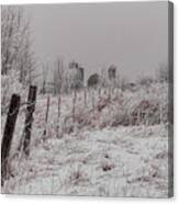 Rime Ice Farm Fence Line Canvas Print